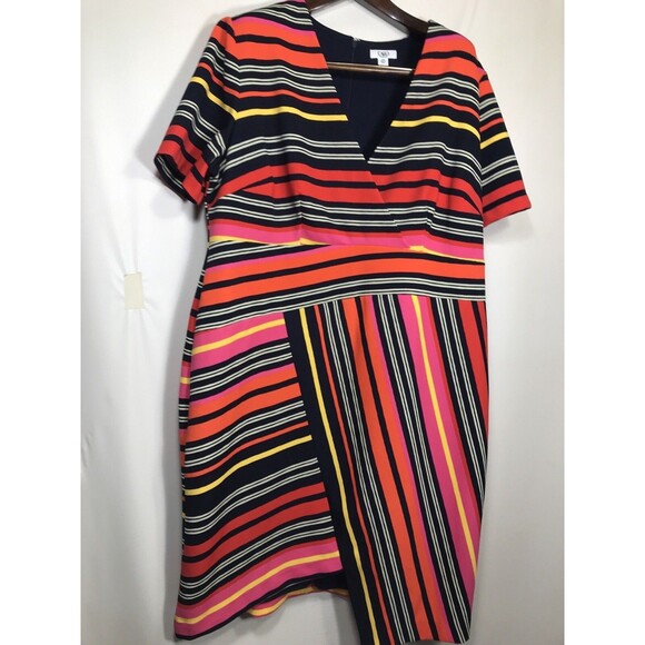 Cato Womens Black Orange Striped Short Sleeve Dress V-Neck Size 22w - Picture 1 of 8